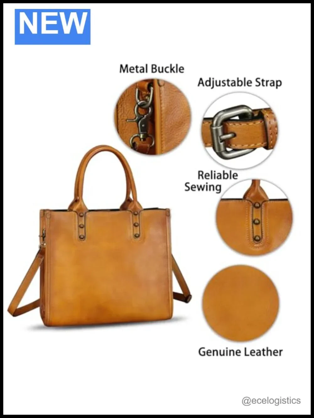 Genuine Leather Vintage Tote Satchel Crossbody Bag for Women